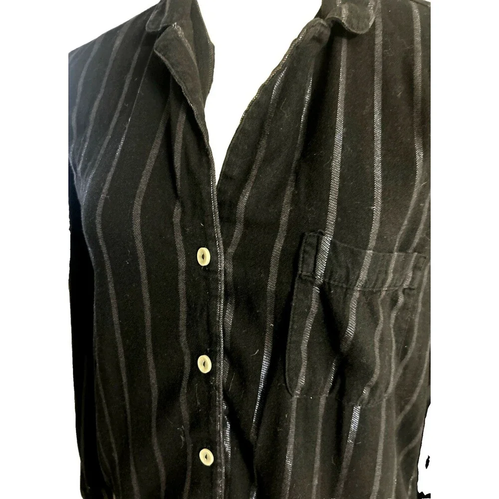 Victoria Secret  Sz S  Black Silver Striped Button Up Pajama Set Cotton Blend